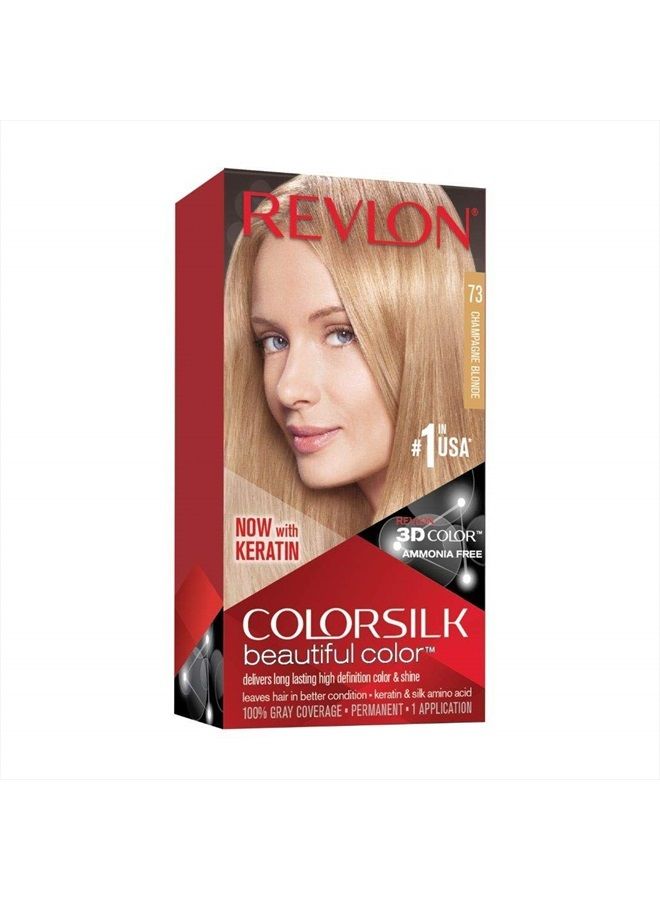 Revlon Colorsilk Beautiful Color Permanent Hair Color with 3D Gel Technology & Keratin, 100% Gray Coverage Hair Dye, 73 Champagne Blonde - Image 1