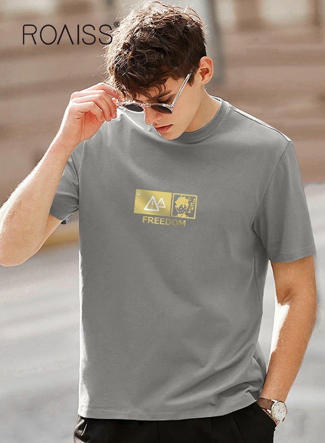 roaiss Man's T-shirt Loose Version Pure cotton Causal and Trendy Versatile Pattern Printing Short Sleeves  - Image 1