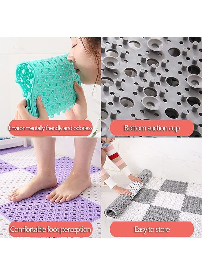 CityRiya-Long الحمام المتشابكة بلاط الأرضيات 12 حزمة دش الأرضيات الصرف حصيرة بلاط غير زلة المطاط Bathmats الربط وحدات وسادة حصيرة لسطح السفينة، حمام سباحة، فناء، شرفة، مطبخ، ساحة 12 "× 12" - Image 5