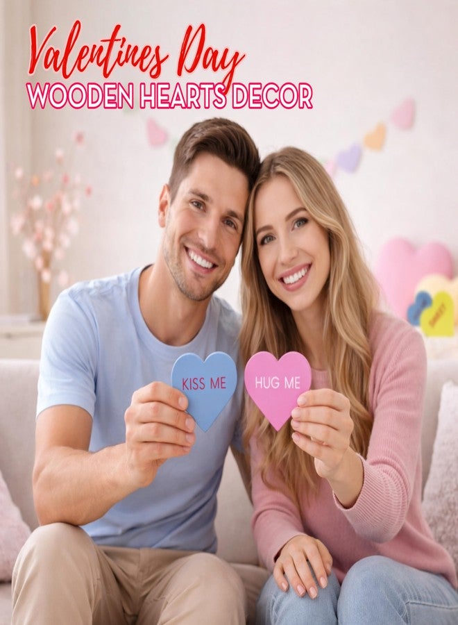 4إيز نوفيلتي مجموعة 4E's Novelty المكونة من 6 قطع من قلوب المحادثة الخشبية - زينة قلوب عيد الحب القائمة بذاتها، لافتات حلوى على شكل قلوب لتزيين عيد الحب وصينية عيد الحب متعددة الطبقات - Image 4