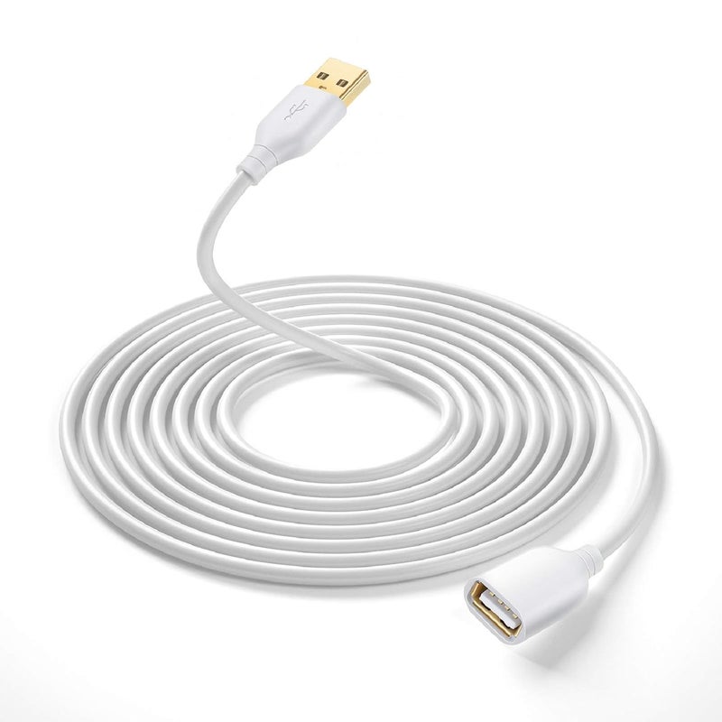 كابل تمديد USB، 16 قدم/5 متر USB 2.0 من النوع A ذكر إلى أنثى كابل تمديد USB مع موصلات مطلية بالذهب لمحرك الأقراص الصلبة، واي فاي، لوحة المفاتيح، الفأرة، الطابعة - أبيض - Image 1