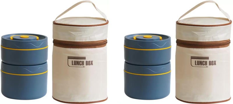 daiDokoro Plastic 2 Insulated Container Lunch Box Set with Thermal Bag & Cutler for Students/Office/College/Picnic - (Blue, 970 ML, Pack of 2) - Image 1