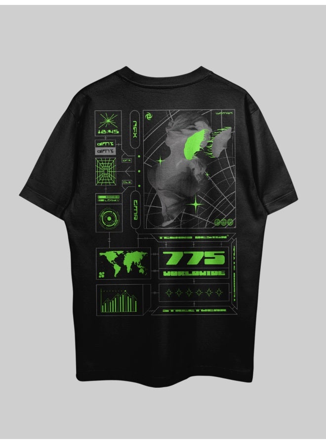 THREADCURRY THREADCURRY Above the Earth Oversized Drop Shoulder Cotton Loose Printed T-Shirt for Men  - Image 1