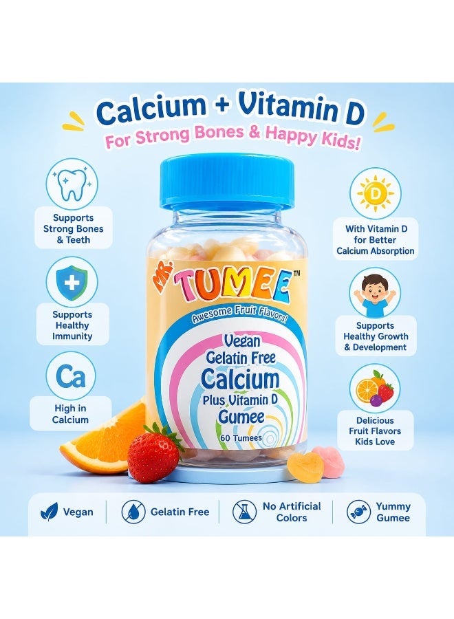 MR.TUMEE Mr. TUMEE Calcium + Vitamin D Gummies for Kids – Vegan, Gelatin-Free, Fruit Flavor, 60 Gummies - Image 1