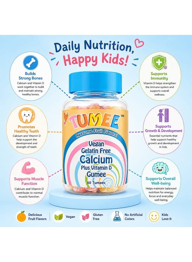 MR.TUMEE Mr. TUMEE Calcium + Vitamin D Gummies for Kids – Vegan, Gelatin-Free, Fruit Flavor, 60 Gummies - Image 2