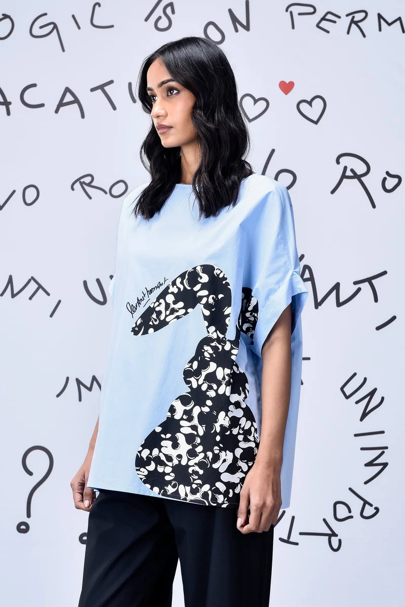 Genes Lecoanet Hemant Rabbit Texture Relax Fit Top- Light Blue