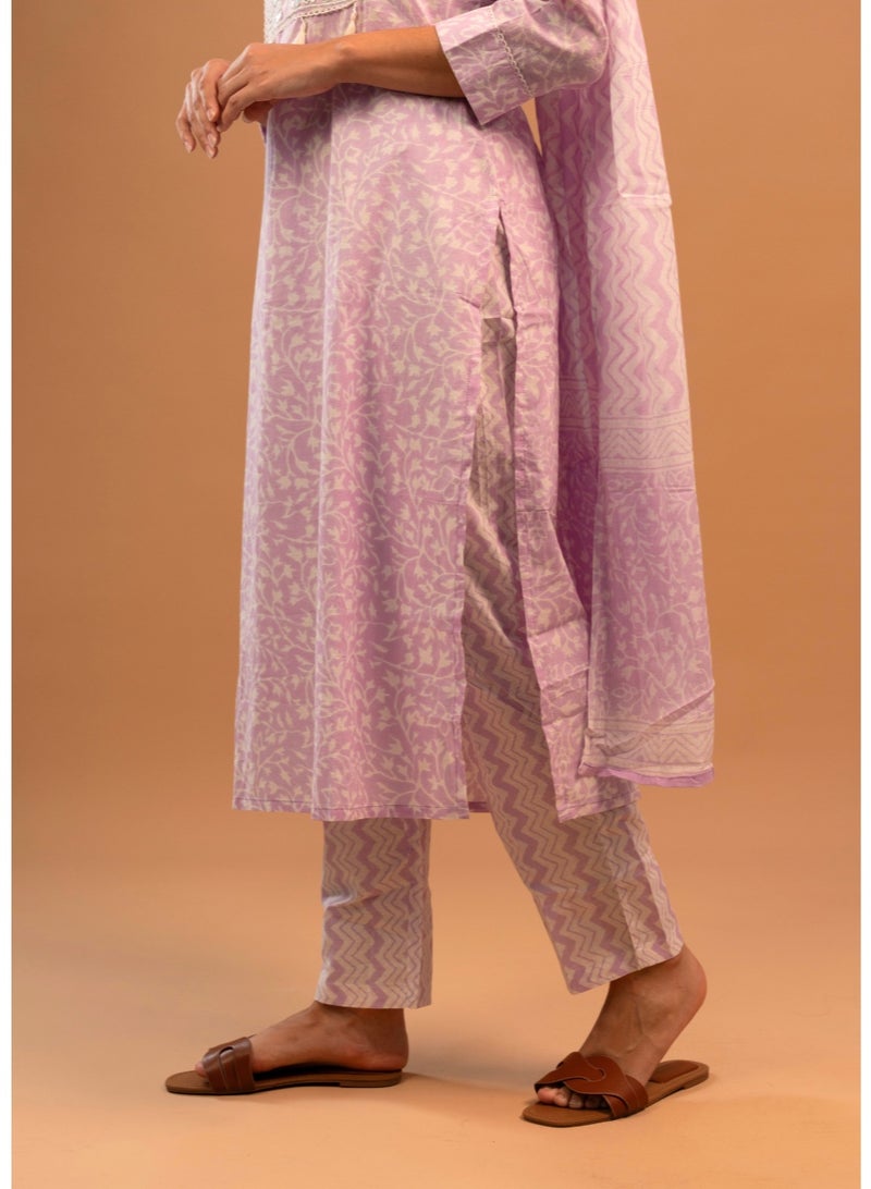 zaha dxb Lavender Embroidered Salwar Kameez Set | Cotton Ethnic Wear for Women - Image 5