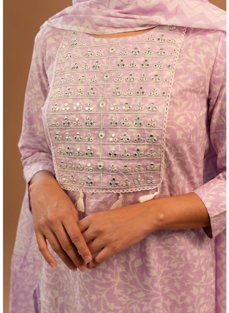 zaha dxb Lavender Embroidered Salwar Kameez Set | Cotton Ethnic Wear for Women - Image 4