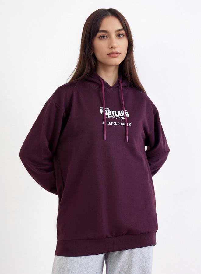 Styli Purple Longline Hoodie with Slogan Print - Image 1