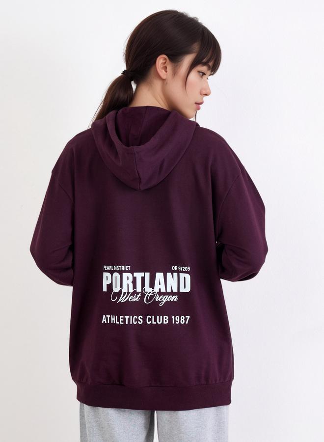Styli Purple Longline Hoodie with Slogan Print - Image 4
