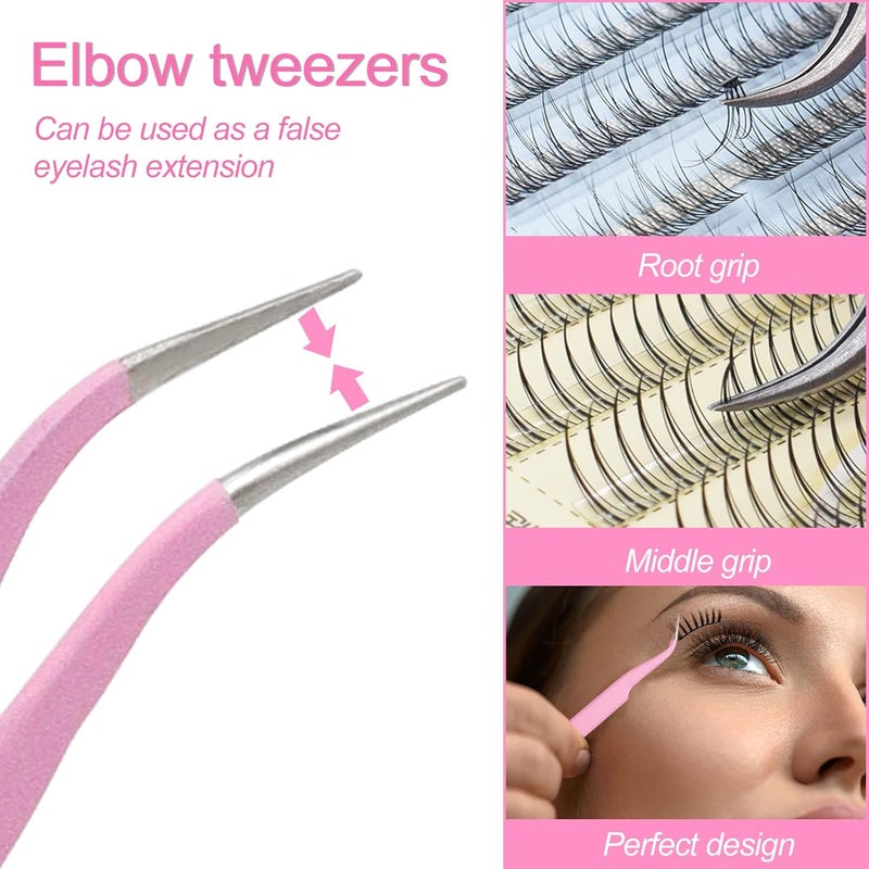 sularpek 2 Pieces Tweezers Pointed, Professional Tweezers Eyelashes, Stainless Steel Tweezers Curved Straight Tweezers, Eyelash Extension Tweezers, Blackhead Remover, Eyebrow Removal Tweezers (Pink) - Image 5