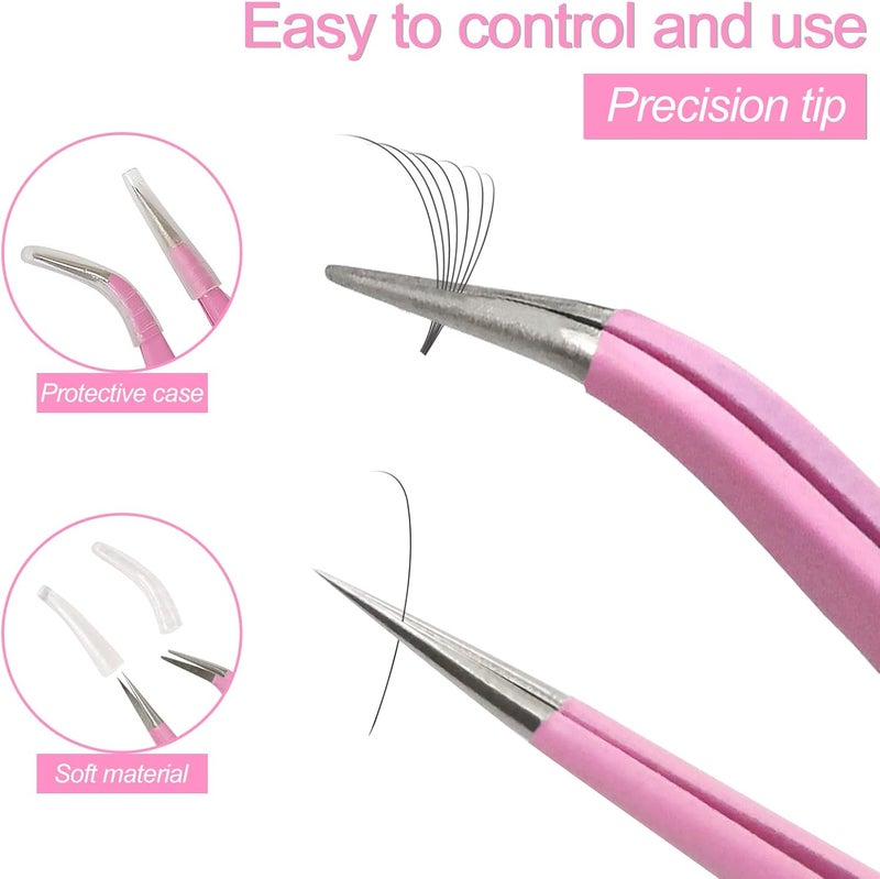 sularpek 2 Pieces Tweezers Pointed, Professional Tweezers Eyelashes, Stainless Steel Tweezers Curved Straight Tweezers, Eyelash Extension Tweezers, Blackhead Remover, Eyebrow Removal Tweezers (Pink) - Image 3