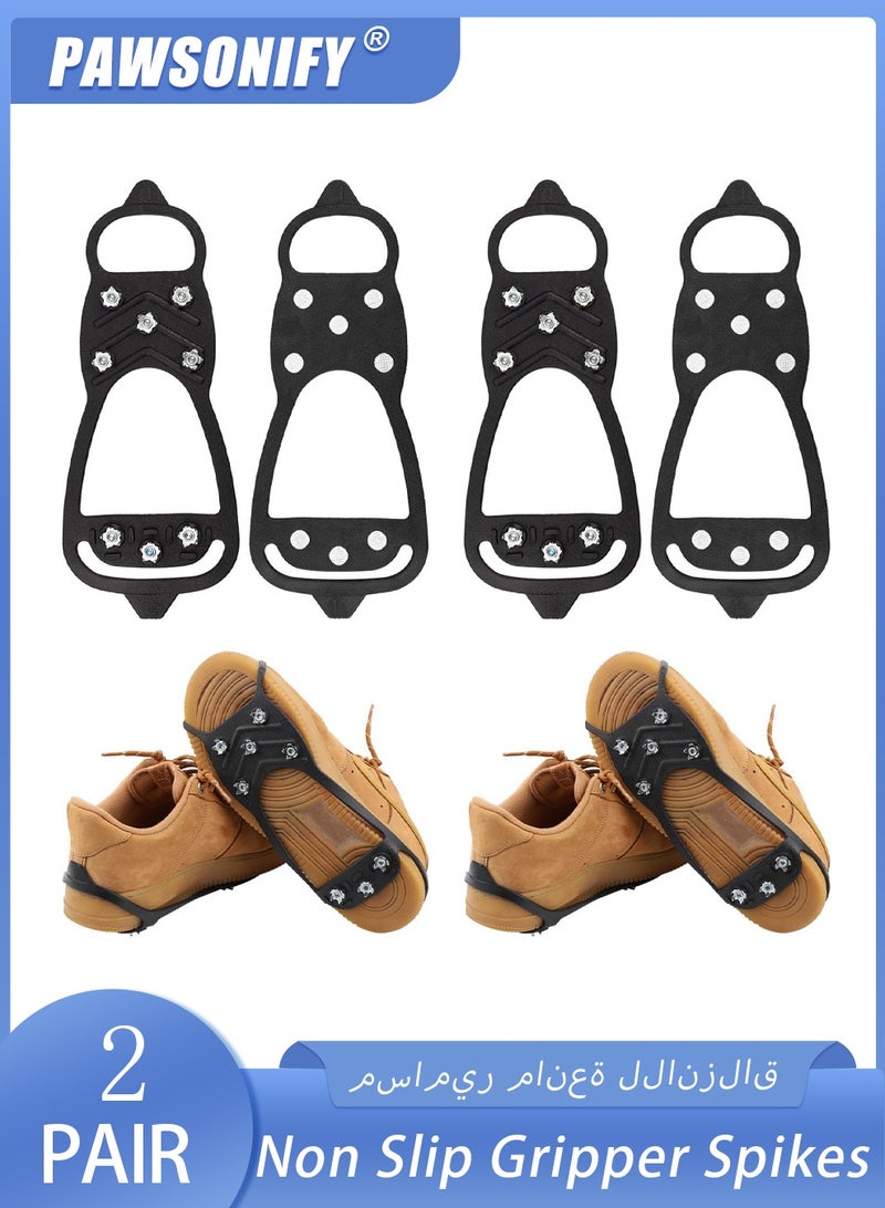 PAWSONIFY 2 Pair Ice Cleats, Universal Non Slip Gripper Spikes Winter Ice Snow Spikes Grips Crampons Traction Cleats Anti-Skid Footwear for Shoes and Boots for Walking Hiking Climbing - Image 1
