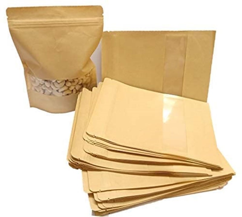 E Sko Esko Stand Up Ziplock Pouch - Reusable, Airtight Kraft Paper Storage Pouch (Brown) | 160mmX220 mm(Pack of 50) - Image 1