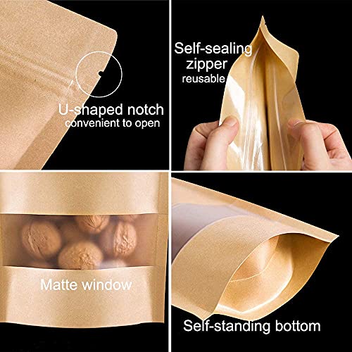 E Sko Esko Stand Up Ziplock Pouch - Reusable, Airtight Kraft Paper Storage Pouch (Brown) | 160mmX220 mm(Pack of 50) - Image 5