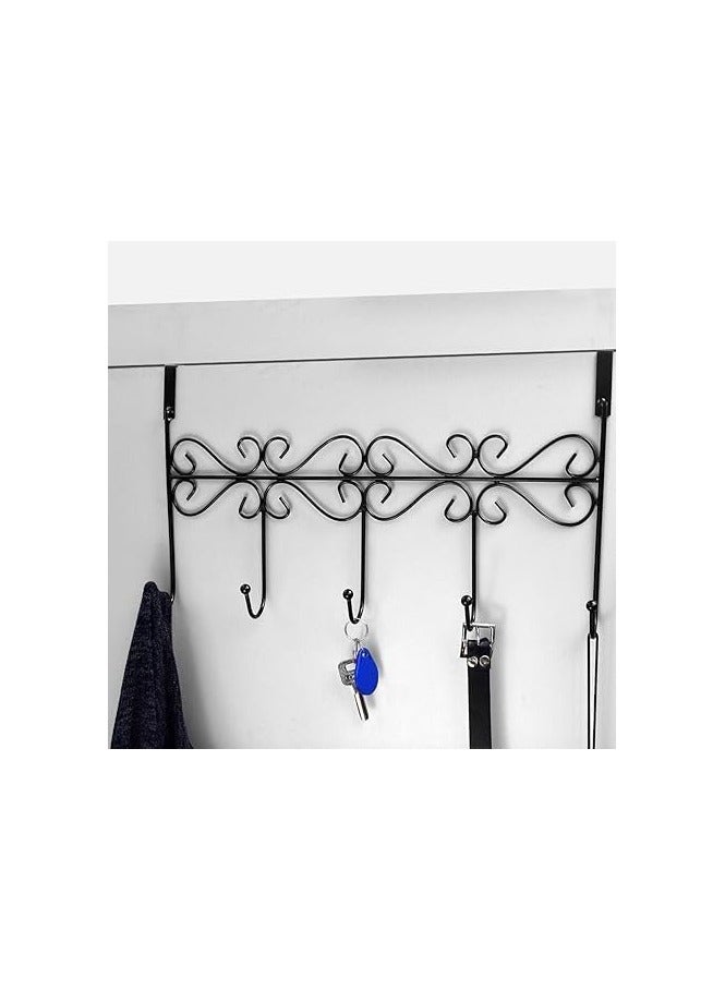 5 Piece Heavy Duty Over Door Hangers Rack - No Screws - Decorative Metal Hanger Holder for Home and Office Use, Black - Image 1