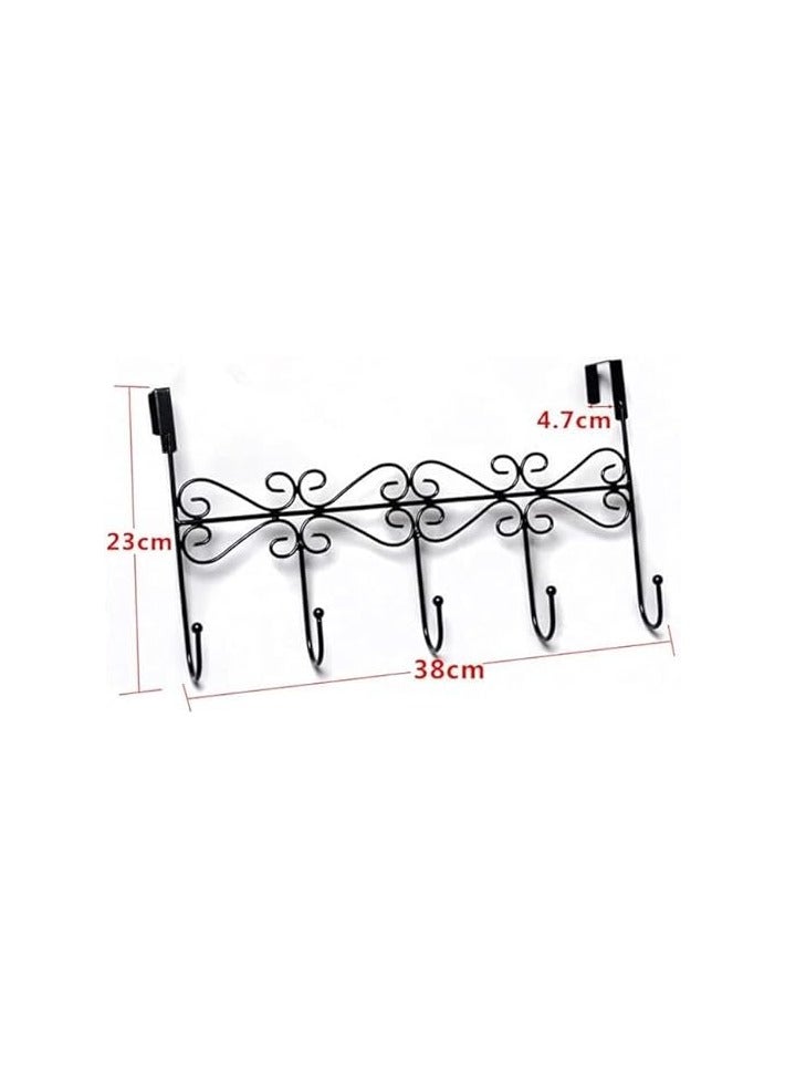 5 Piece Heavy Duty Over Door Hangers Rack - No Screws - Decorative Metal Hanger Holder for Home and Office Use, Black - Image 3