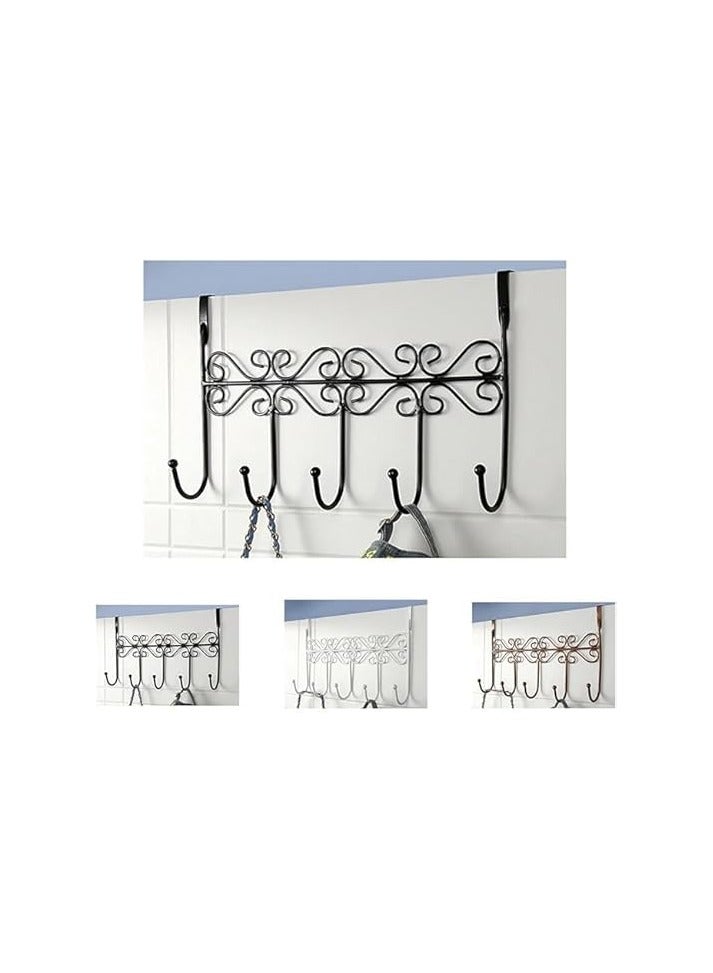 5 Piece Heavy Duty Over Door Hangers Rack - No Screws - Decorative Metal Hanger Holder for Home and Office Use, Black - Image 4