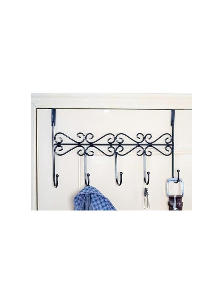 5 Piece Heavy Duty Over Door Hangers Rack - No Screws - Decorative Metal Hanger Holder for Home and Office Use, Black - Image 5