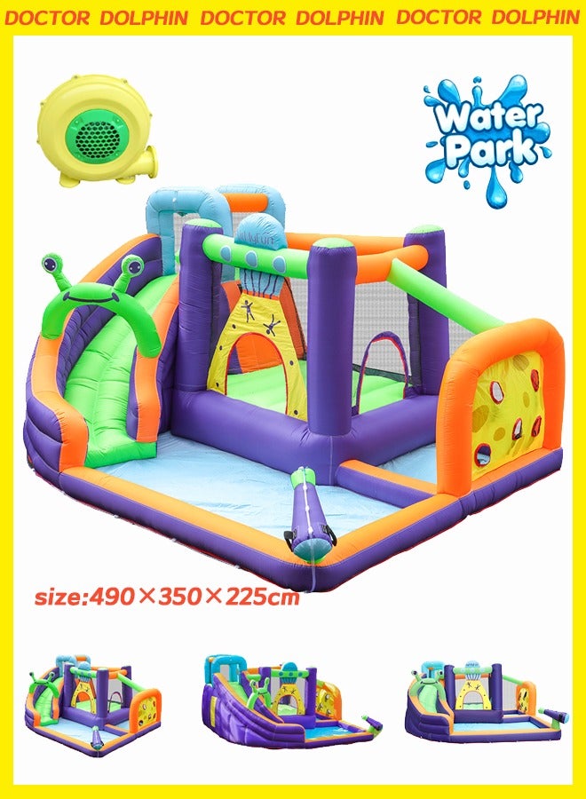 AirMyFun Children's inflatable water trampoline with slide380×320×200cm - Image 1