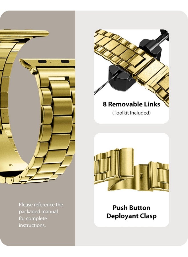 Fullmosa Fullmosa Compatible Apple Watch Band 38mm 40mm 41mm, Stainless Steel iWatch Band with Case for Apple Watch Series 9/8/7/6/5/4/3/2/1/SE/SE2/Ultra, 38mm 40mm 41mm Golden(Watch not Included)  - Image 4