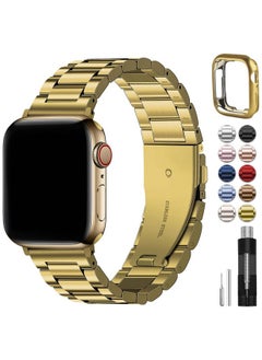 Fullmosa Fullmosa Compatible Apple Watch Band 38mm 40mm 41mm, Stainless Steel iWatch Band with Case for Apple Watch Series 9/8/7/6/5/4/3/2/1/SE/SE2/Ultra, 38mm 40mm 41mm Golden(Watch not Included)  - Image 1