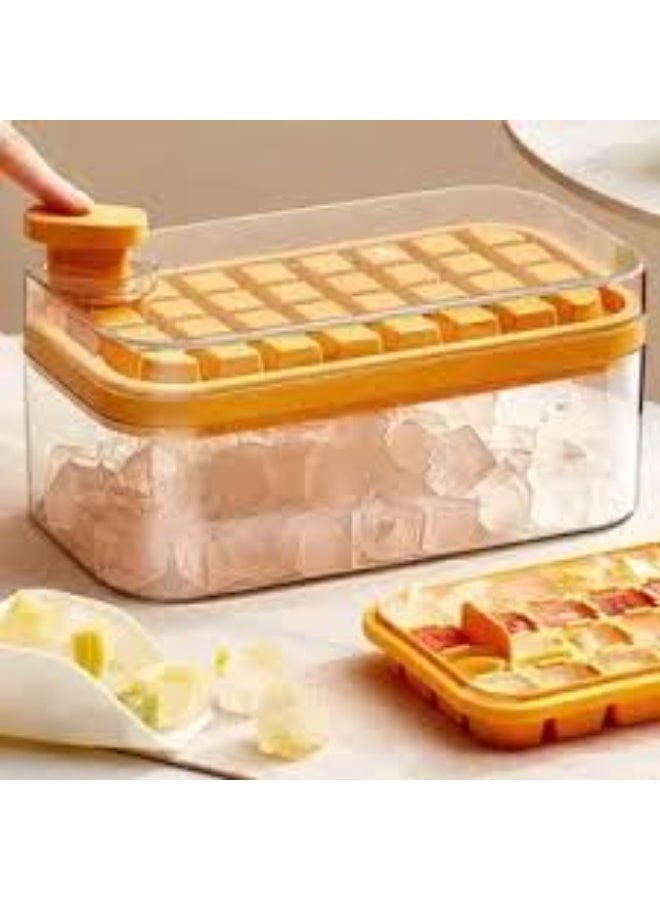 Transparent Ice Box with Lid + Scoop - Practical Ice Box with Cubes for Juices and Water - 2 Tiers AR (Orange) - Image 2