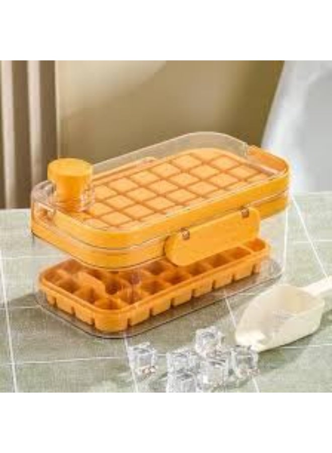 Transparent Ice Box with Lid + Scoop - Practical Ice Box with Cubes for Juices and Water - 2 Tiers AR (Orange) - Image 4