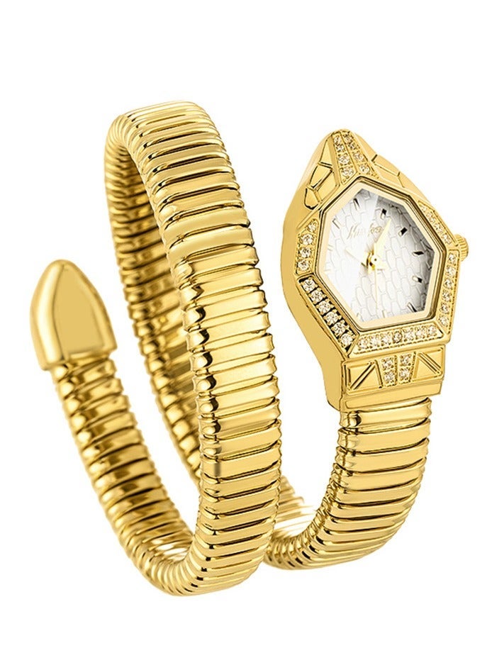 مس_فوكس ساعة نسائية فاخرة بتصميم سوار على شكل ثعبان، ميناء ماسي بشكل ماسي، أنيقة وعصرية، مقاومة للماء بأسلوب عتيق جديد - Image 1