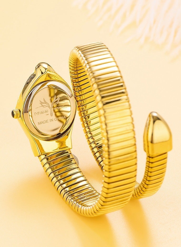 مس_فوكس ساعة نسائية فاخرة بتصميم سوار على شكل ثعبان، ميناء ماسي بشكل ماسي، أنيقة وعصرية، مقاومة للماء بأسلوب عتيق جديد - Image 2