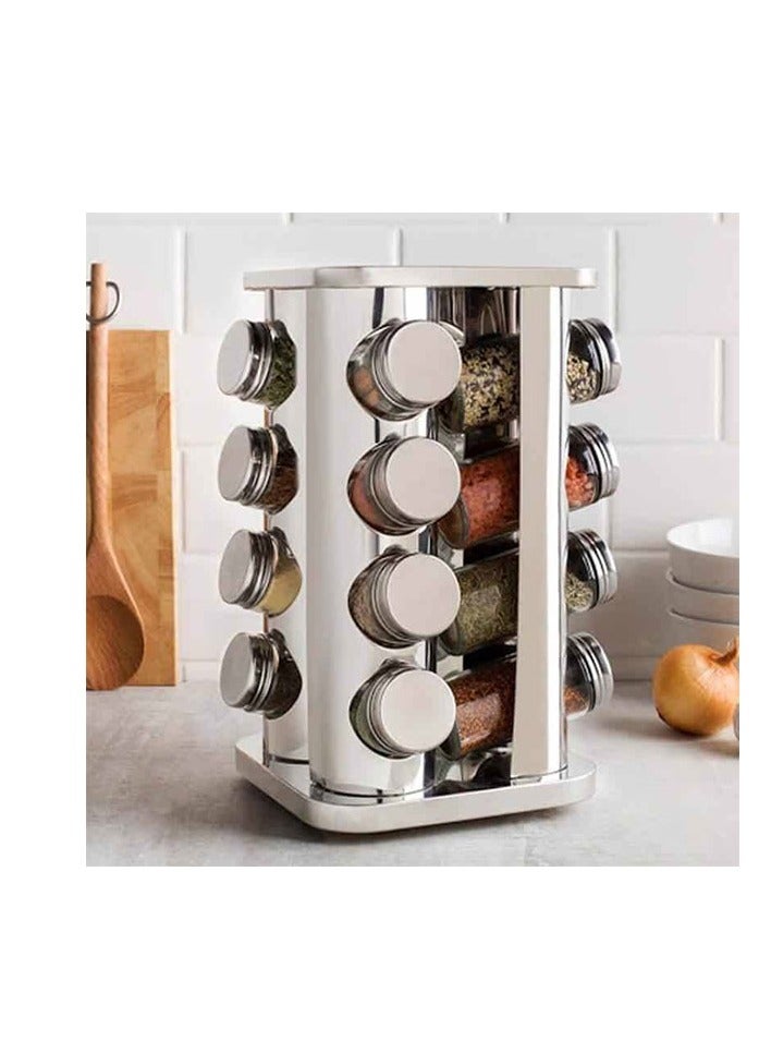 BAIG 16pcs Jar Seasoning holder, condiment organizer, rotating base, 16pots, stainless steel and resistant glass, Home Kitchen - Image 1