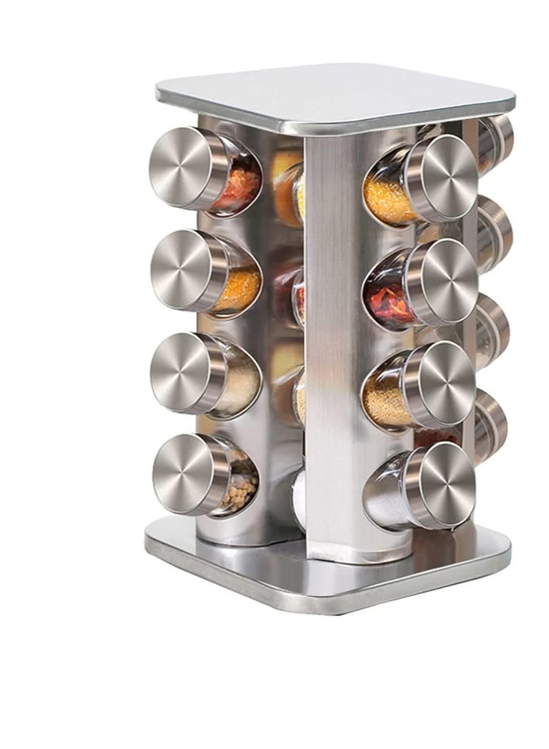 BAIG 16pcs Jar Seasoning holder, condiment organizer, rotating base, 16pots, stainless steel and resistant glass, Home Kitchen - Image 2