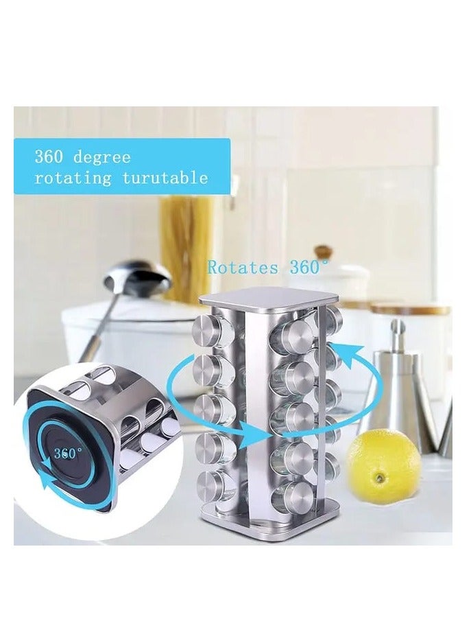 BAIG 16pcs Jar Seasoning holder, condiment organizer, rotating base, 16pots, stainless steel and resistant glass, Home Kitchen - Image 3