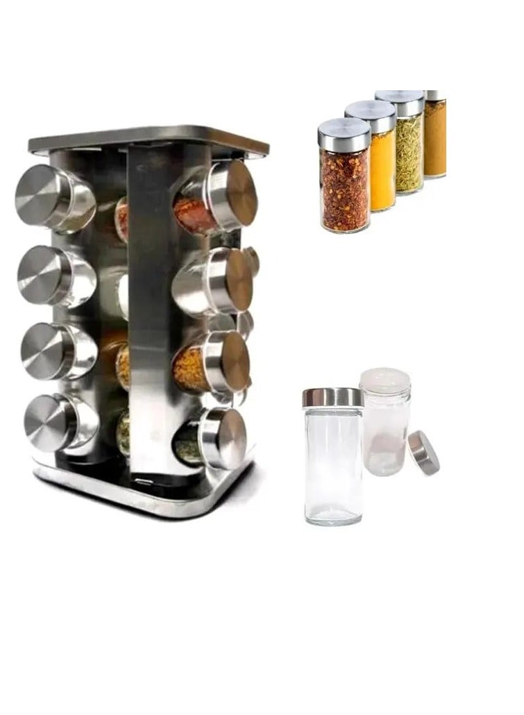 BAIG 16pcs Jar Seasoning holder, condiment organizer, rotating base, 16pots, stainless steel and resistant glass, Home Kitchen - Image 5