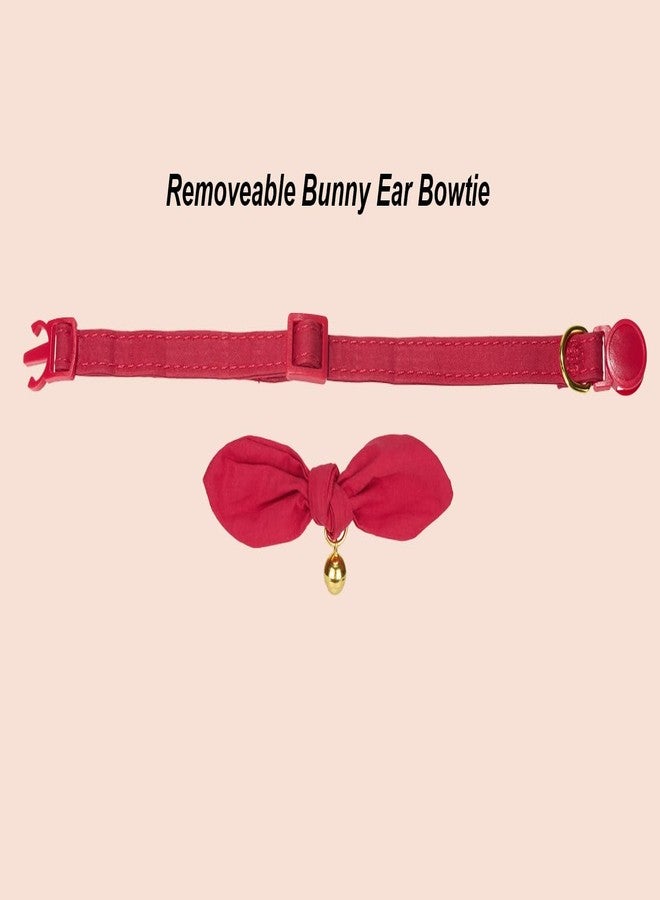 YUDOTE Bunny Ear Cat Collar with Bell and Bow Tie, Breakaway Cute Bowtie Kitten Collars(Red) - Image 2