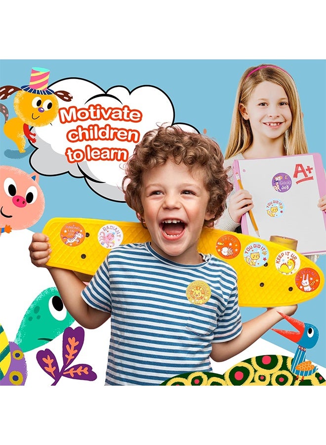 ليمون ٢٠٠٠ قطعة من ملصقات تحفيز المعلمين، للأطفال والطلاب، ٤ لفات من ملصقات الحيوانات المنزلية التحفيزية، ٣٢ نمطًا. - Image 2