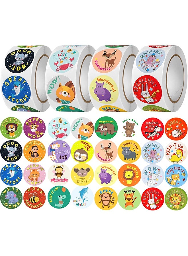 ليمون ٢٠٠٠ قطعة من ملصقات تحفيز المعلمين، للأطفال والطلاب، ٤ لفات من ملصقات الحيوانات المنزلية التحفيزية، ٣٢ نمطًا. - Image 1