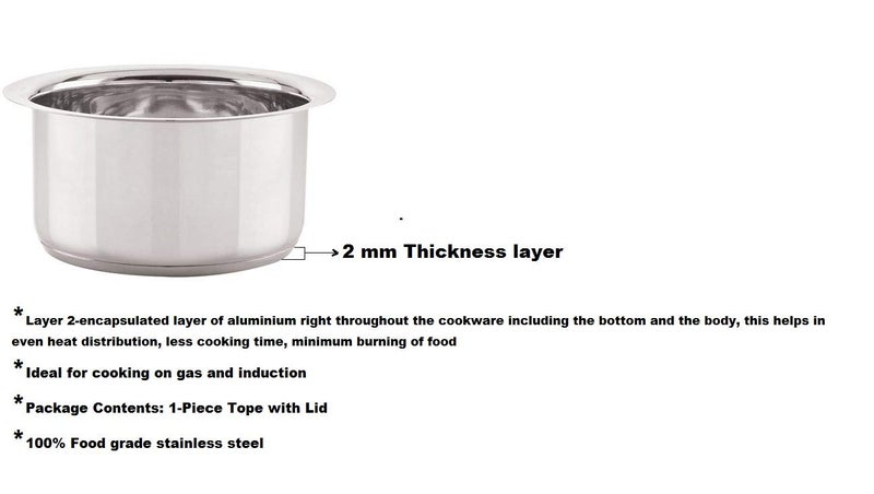 Bartan Star وعاء بارطان ستار من الفولاذ المقاوم للصدأ بقاعدة مسطحة مع غطاء سعة 3000 مل - Image 2