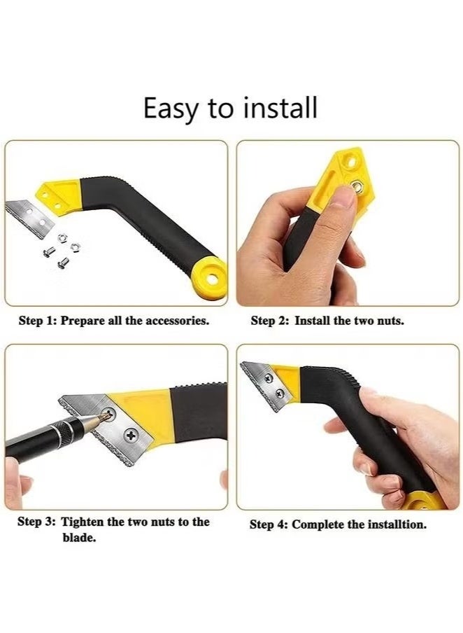 OMEVE Grout Scraping Rake Tool Tile Grout Saw Grout Removal Tool Tile Grout Hand Saw Angled Grout Clean Remover with 6 Pcs Blades Replacement for Tile Cleaning Removing Paint - Image 4