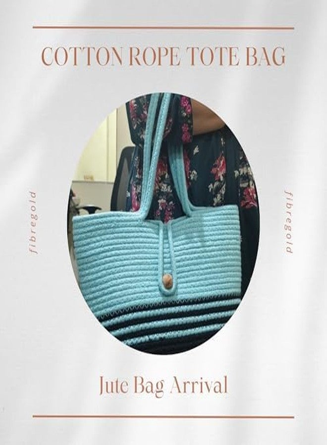 FIBREGOLD Handcrafted Cotton Rope Tote Bag for Women | Stylish Two-Tone Aqua & Black Shoulder Bag | Perfect for Shopping, Office, Travel & Daily Use | Lightweight, Durable & Trendy - Image 4
