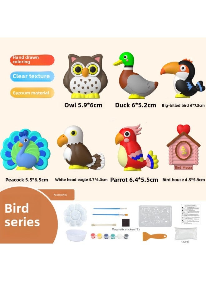 Handmade Diy Coloring Doll Dinosaur Graffiti Creative Stone Painting Children Toy Set Emotional Visual Intelligence Development-Color:(Birds Series) Gypsum Painted Suit - Image 1