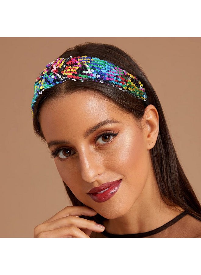 Woeoe - Sparkle Sequins Headbands Black Kontted Wide Haid Band No Slip Twisted Party Hair Hoops Hair Accessories For Women Girls(Pack Of 2) - Image 1