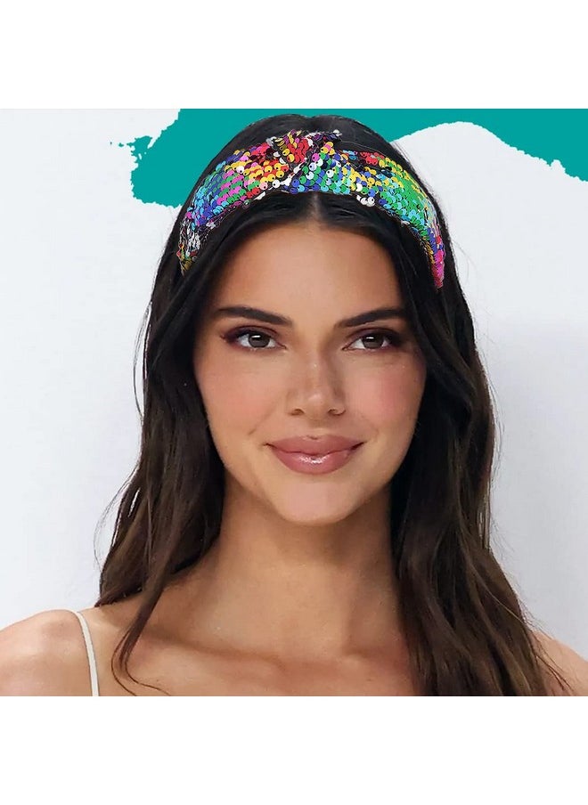 Woeoe - Sparkle Sequins Headbands Black Kontted Wide Haid Band No Slip Twisted Party Hair Hoops Hair Accessories For Women Girls(Pack Of 2) - Image 1