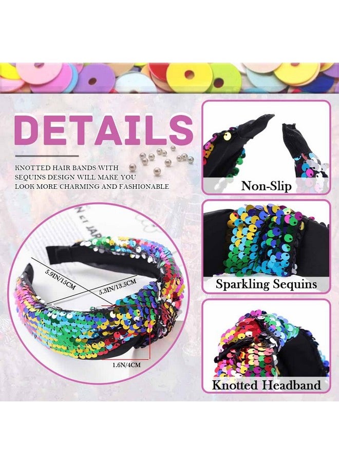 Woeoe - Sparkle Sequins Headbands Black Kontted Wide Haid Band No Slip Twisted Party Hair Hoops Hair Accessories For Women Girls(Pack Of 2) - Image 1
