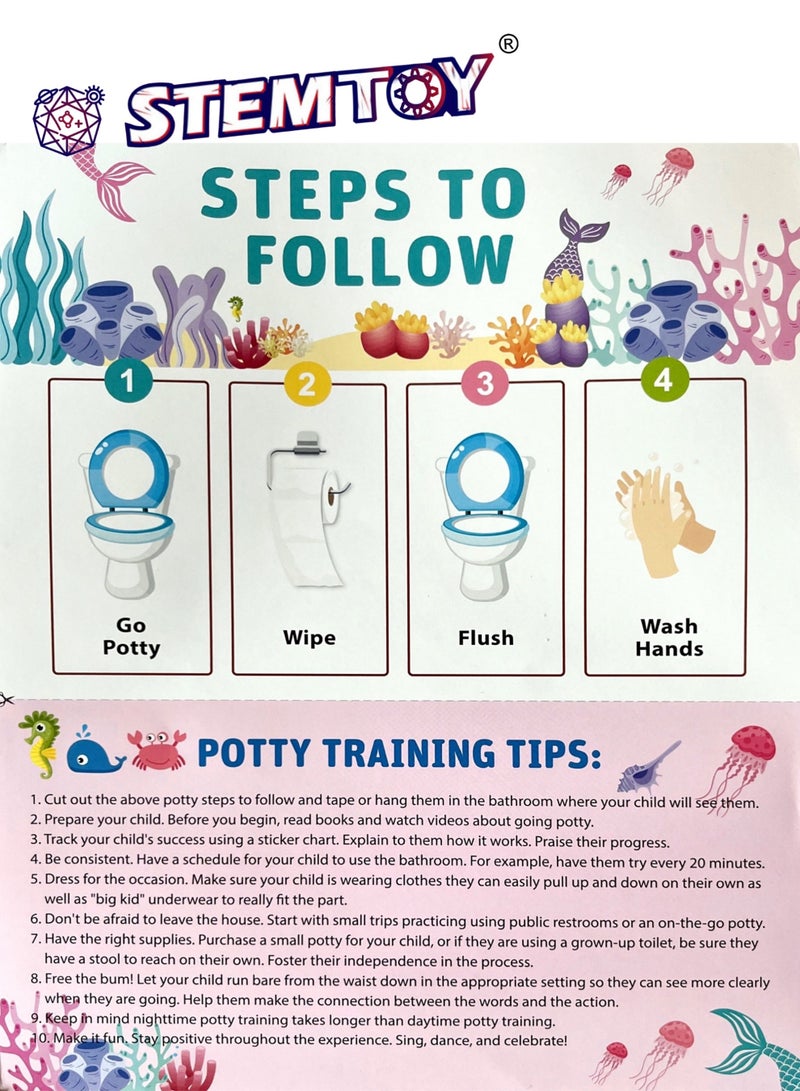 STEMTOY Mermaid Sea-Themed Potty Training Chart for Toddlers Boys, Potty Reward Chart with Stickers for Kids, Behavior Reward Chart for Home Bathroom Wall, Potty Training and Good Habit Development with Step-by-Step Instructions - Image 4