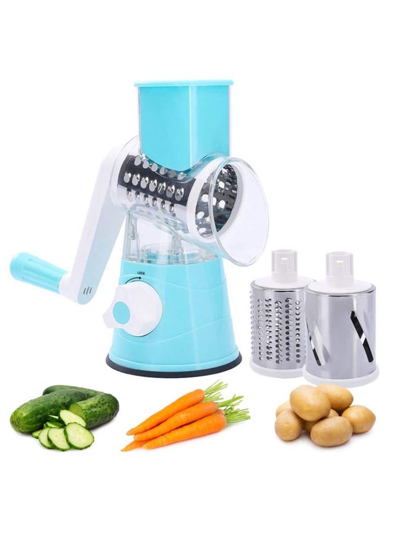 JIHAM Food Chopper Stainless Steel Manual Grater Chilli Nuts And Vegetable Grater Vegetable Chopper Cheese Grater Hand Crank Cheese Shredder For Fresh Cheese Blue  - Image 1