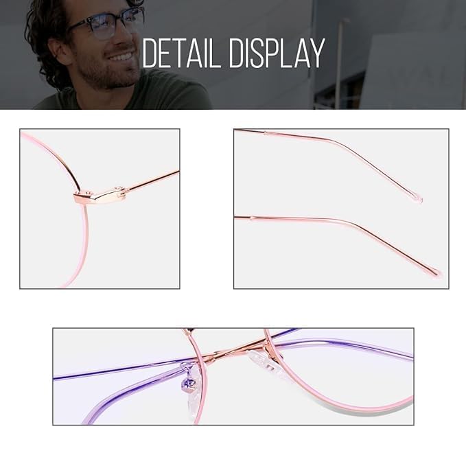 mashamart® Round Shape Blue Cut Antiglare Computer Eyeglasses For Men And Women |Blue Light Filtering Glasses For Computer And Mobile Use | 100% UV Protection | Gold & Silver Rose Gold. (Rose Gold) - Image 3