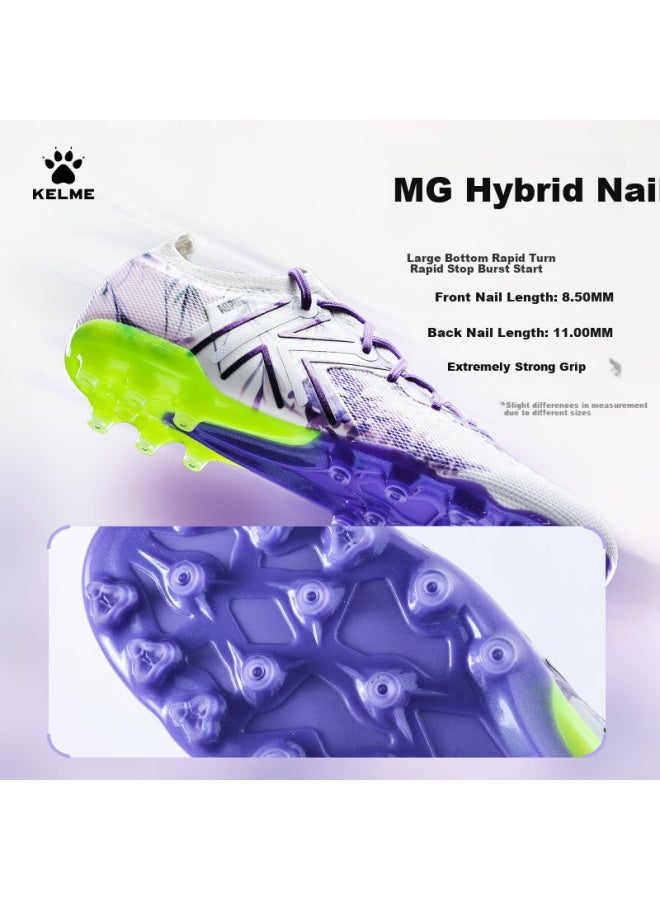 Kelme Adult Soccer Shoes Men Jiedian 5.0 Mg Natural Artificial Grass Match Professional Training Shoes White Purple 42.5 - Image 3