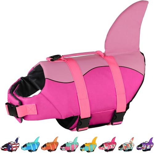 Dogcheer Dog Life Jacket, Cute Shark Dog Life Vest for Swimming Boating with Superior Buoyancy & Rescue Handle, Adjustable Puppy Floating Swim Vest for Small Medium Large Dogs(Bright Pink,XS) - Image 1