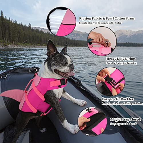 Dogcheer Dog Life Jacket, Cute Shark Dog Life Vest for Swimming Boating with Superior Buoyancy & Rescue Handle, Adjustable Puppy Floating Swim Vest for Small Medium Large Dogs(Bright Pink,XS) - Image 5